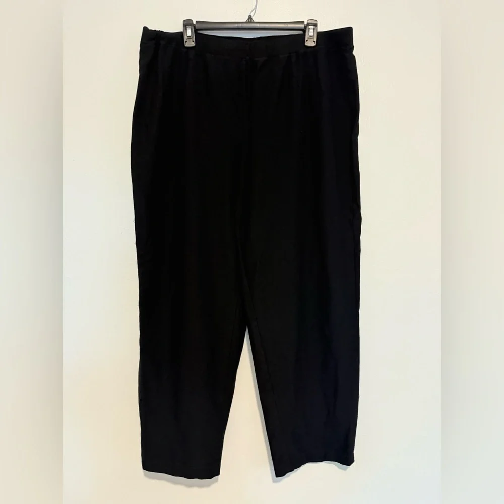 Eileen Fisher Plus Size Washable Stretch Crepe Slim Leg Ankle Pants Black 1X